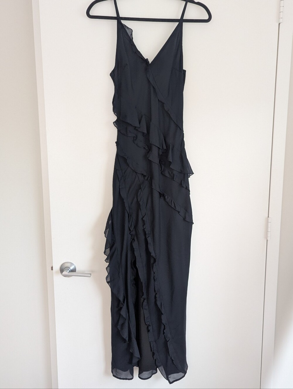 Abercrombie & Fitch Black Ruffle V-Neck Maxi Dress